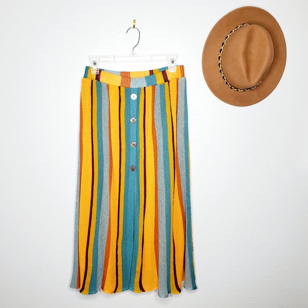 NWT Zara Striped Midi Skirt With Buttons - Picture 3 of 4